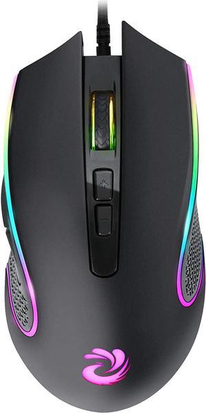 Wired Mouse, RGB Optical Computer Mouse, USB Computer Mouse Wired with 7 Buttons, 7200 DPI Adjustable Office and Home Wired Mouse for Laptop Windows PC Desktop Notebook-Black