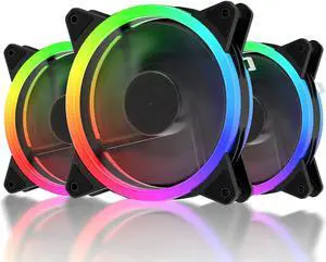 upHere 120mm RGB Case Fan Fan,Quiet Edition High Airflow LED Case Fan for PC Cases-3 Pack,RGB123-3