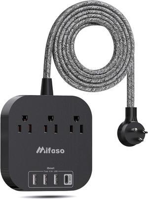 Power Strip with USB C, 3 Outlet 4 USB Ports 4.5A Flat Plug Desktop Charging Station, Non Surge Protector with 5ft Heavy Duty Braided Extension Cord for Cruise Ship Travel Office Home, ETL Listed