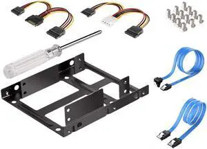 SSD Mounting Bracket, 2X 2.5 Inch SSD to 3.5 Inch Internal Hard Disk Drive Mounting Kit Bracket with SATA Data Cables and Power Cables