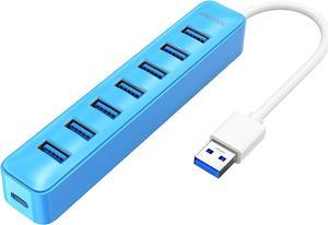 iDsonix USB Hub 3.0, 7 Port USB Hub Splitter, USB Hub for Laptop, iMac, Surface Pro, XPS, USB Flash Drives, Mobile HDD, Printer, Camera, and More -Blue