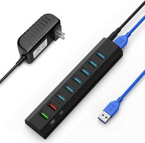 Powered USB Hub 3.0, Aiibe 8 Port Super High Speed USB 3.0 Hub Splitter + 36W Power Adapter + USB 3.0 Cable, Smart Fast Charger USB Hub Powered for Laptop, Mac, PC, Mobile HDD (Black)