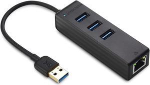 Cable Matters 4-in-1 USB Hub with Ethernet, Support Gigabit Ethernet (USB 3.0 Hub Ethernet, USB to Ethernet Adapter, Gigabit Ethernet USB Hub, USB Ethernet Hub) with 10/100/1000Mbps Network in Black