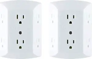 6-Outlet Extender 2 Pack Grounded Wall Tap Adapter Spaced Outlets 3-Prong Outlet Splitter Multiple Plug Quick and Easy Install Cruise Essentials UL Listed White 40222