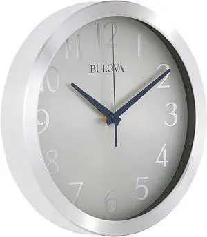 Bulova Winston Wall Clock C4844 | 10" Diameter | Metal Design with Diamond Cut Edges | Silent Sweep Quartz Movement | Easy-to-Read Arabic Numerals