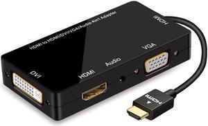 HDMI Adapter Multiport HDMI to VGA DVI HDMI Synchronous Display with Audio 4 in 1 Video Converter 1080p for Laptop Monitor Projector Black