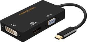 USB C to VGA HDMI DVI Adapter, CableCreation 3 in 1 USB Type C to HDMI VGA DVI Female Converter, Compatible with MacBook Pro 2020, Surface Book 2, ChromeBook Pixel, Mac Mini 2018, XPS 15, Black