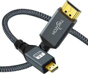 4K Micro HDMI to HDMI Cable 1FT Short High-Speed Full HDMI to Micro HDMI Braided Cord Support 3D 4K/60Hz 1080p