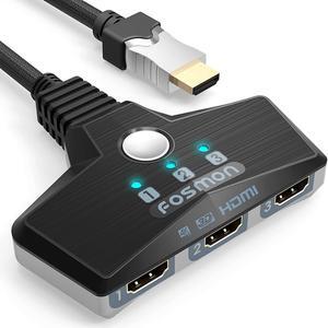 4K HDMI Switch 3 in 1 Out 4K@60Hz, 3-Port HDMI 2.0 Splitter Hub Switcher Auto Switching UHD 3D HDR HD 1080P HDCP, for HDTV PS5/4 Xbox Fire TV