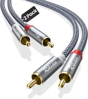 RCA Cable, 2-Pack (8 Feet) R 2-RCA Male to 2-RCA Male Subwoofer Audio [Shield, Hi-Fi Sound] Nylon Braided Cable for HDTVs, Home Theater, Gaming Consoles, Hi-Fi Speakers, DVD Players & More