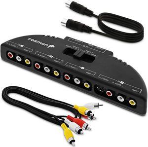 4-Way Audio/Video RCA Switch Selector/Splitter Box & AV Patch Cable for Connecting 4 RCA Output Devices to Your TV