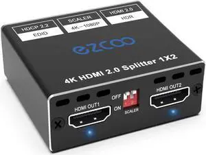4K HDMI Splitter 1x2 HDR D-o-l-b-y Vision Atmos Down Scaler - HDMI Scaler 4K 1080P Sync 4K 60Hz 4:4:4 HDMI Splitter 1 in 2 Out HDCP2.2 EDID 4K5.1/4K7.1/ Copy for Game Xbox PS5 1080p120Hz  SP12H2