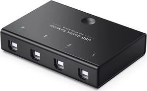 Rybozen USB Switch Selector, KVM Switch Box for 4 PC Sharing 3 USB Devices, One-Button Swapping Box Hub for Keyboard, Mouse, Scanner, Printer, Computer, with 4 USB Cables