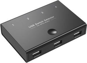 USB 2.0 Switch Selector, KVM Switch Adapter for 4 PC Sharing 3 USB Devices, One-Button Swapping Box Hub for Keyboard, Mouse, Scanner, Printer, Computer, with 4 USB Cables