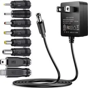 5V 2A Power Supply Adapter 10W AC100-240V to DC 5 Volt 2Amp Versatile Charger Cord with 8 Plugs for USB Hub TV Box Tablet Camera Speaker GPS Webcam Router and More 5vdc Electronics 5FT
