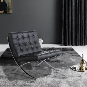 TOOMOO Classic Lounge Chair, Foldable Genuine Leather Side Chair Club Chair with Stainless Steel Frame for Bedroom Living Reading Room, Black
