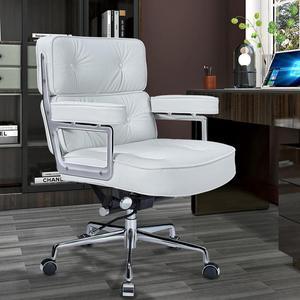 550lb Adjustable Executive Office Chair Ergonomic High Back Real Leather Heavy Duty Desk Computer Task Swivel Chairs with Thick Padding, White