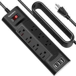 SUPERDANNY 10-in-1 Surge Protector Power Strip Bar with USB 9.8Ft Outlet Strip with 7 AC 3 USB, 1050 Joules, Desktop Fireproof Extension Cord Wall Mountable for Home Office Dorm, Black for iPhone 15