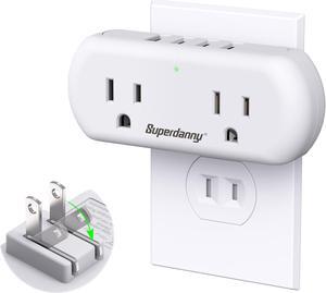 Multi-Plug Outlet Extender, SUPERDANNY 3 Prong to 2 Prong Wall Charger with 2 Wide-Spaced Outlets & 4 USB Ports, Mini Surge Protector Multiple Plug Splitter for Travel, Home, Office, Type A, White