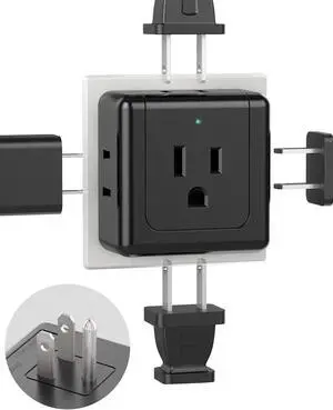 Superdanny 2 Pack Wall Outlet Extender, 5 Way Outlet Splitter, 3 Prong Flat Outlet Adapter, Black