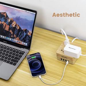 USB Power Strip Surge Protector - SUPERDANNY Desktop Extension Cord with 4 Widely Spaced Outlets & 4 Smart USB Ports, Portable Charging Station for Home, Office, Hotel, Dorm, RV, Faux Wood Grain