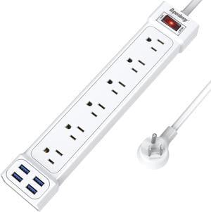SUPERDANNY Power Strip Surge Protector with USB Ports 6 Outlet Flat Plug 4Ft Extension Cord, 900 Joules