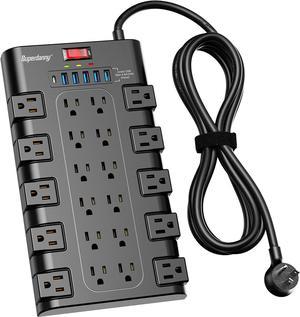 SUPERDANNY Power Strip Surge Protector  22 AC Outlets  6 USB Charging Ports  1 USBC  1875W15A  2100 Joules  65Ft Flat Plug Extension Cord  Home Office Use  Black