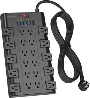 SUPERDANNY 8Ft Power Strip Surge Protector with 6 USB Charging Ports and 22 AC Outlets Long Extension Cord 2100 Joules Black