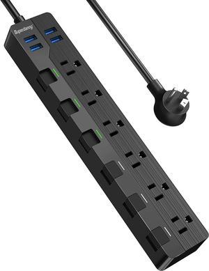 SUPERDANNY Power Strip with Individual Switches Surge Protector Mountable 6.5ft Black for iPhone 15 for iPhone 14