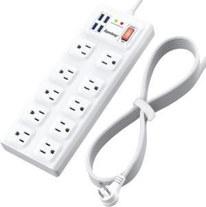SUPERDANNY 2800 Joules Surge Protector Power Strip 10 AC Outlets and 4 USB Ports 5Ft Extension Cord