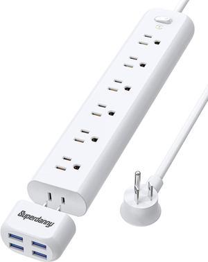 SUPERDANNY Surge Protector Power Strip Extension Cord 7 AC Outlet Extender with 4 Detachable USB Ports 4Ft Cord Flat Plug Wall Mount Desk Charging Station for Home Office Dorm Essentials White