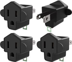 4 Pack 3-2 Prong Adapters Grounding Adapter 3-Prong to 2-Prong Adapter ETL Listed Fireproof Material 392 Resistant Heavy Duty Wall Plugs for Household Appliances Industial, Black