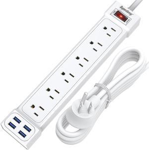 SUPERDANNY 10 Ft Long Extension Cord Surge Protector Power Strip with USB Ports 6 AC Outlet White