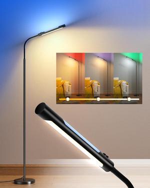 SUPERDANNY Double Side LED Floor Lamp, RGB Atmosphere & Dimmable Bright Light with 3000K-4000K-6500K Color Temps, Adjustable Gooseneck, Standing Modern Lamp for Reading, Living Room, Bedroom, Office
