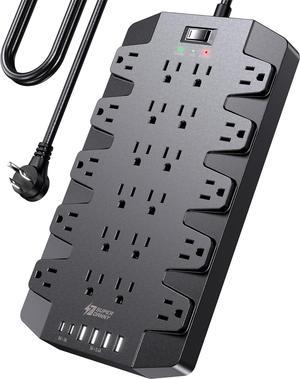 SUPERDANNY Power Strip Surge Protector with 22 Outlets 2 USB-C and 4 USB-A 2100J 6.5Ft Flat Plug Heavy Duty Extension Cord Wall Mountable for Home, Office, Dorm, Gaming Room, Black