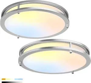 SUPERDANNY 36W LED Flush Mount Ceiling Light Fixture, 13 Inch Modern Ceiling Lamp, 3000K/3700K/4500K/5100K/6000K Dimmable Ceiling Lights for Bedroom Kitchen Hallway Bathroom (Brushed Nickel, 2 Pack)