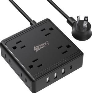 SUPERDANNY Surge Protector Power Strip with1 USB-C Ports Mountable 5 ft Extension Cord for Travel Cruise Ship Black