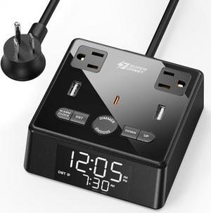 SUPERDANNY Power Strip Surge Protector Digital Alarm Clock with 3 USB Charger Desk Charging Station 2 AC Outlets
