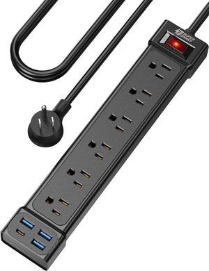 SUPERDANNY Power Strip Surge Protector Power Strip with USB Ports 6 Outlet & 4 USB Flat Plug 4Ft Extension Cord Wall Mount Outlet Extender for iPhone 15 Black