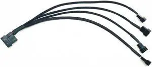 Fan Splitter 1 To 4 Way Y-Splitter Sleeved 4-Pin Molex Male To 4x 3-Pin/4-Pin PWM Male Connector Fan Extension Adapter Cable Hub