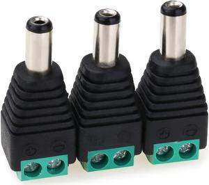 2.1x5.5MM 12V Male DC Power Jack Plug Adapter Connector for CCTV Camera Cable Wire Ends Plug Barrel Green-3PCS