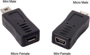 2pcs Mini USB Male to Micro USB 5pin Female & Mini Female to Micro Male Extension Adapter Black