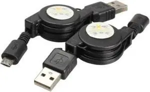 2pcs Micro USB to USB Retractable Sync Charger Cable - Black