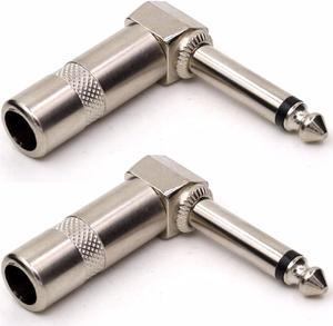 1/4" 6.35mm Jack 90 Degree Right Angle TS Mono Male to Female Solder Connector for Speaker Cables, Patch Cables, Snakes,2pcs