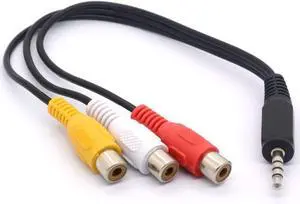 3.5mm Mini 1/8" TRS Stereo Male to 3 RCA Female Jack Adapter Cord - 25cm (3.5mm Male Straight to 3RCA Female)