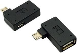 2pcs/lot  90 Degree Left & Right Angled Micro USB 2.0 OTG Host Adapter with USB Power for Cell Phone & Tablet