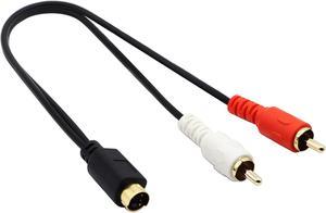 (25CM/10Inch)S-Video 4 Pin Mini DIN Y Splitter Cable Gold Plated Combo 4 Pin Mini DIN S-Video Male to 2 RCA Male Audio Y