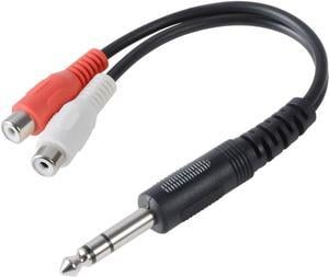 6.35mm 1/4 inch TRS Stereo Jack Male to 2 RCA Female Plug Y Splitter Adapter Cable Black 20cm/8inch