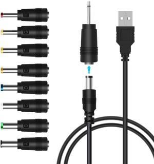 Universal USB to DC Power Cable with 9 Connectors Adapters for Massage Wand, Router, Moon Lamp, LED Light,Speaker and More