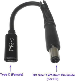 USB-C Female to 7.4x5.0mm DC Tip PD converter cable for 65W or blow laptops